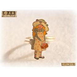 HOLLY HOBBIE vintage ANELLO Argento Smaltato 1980